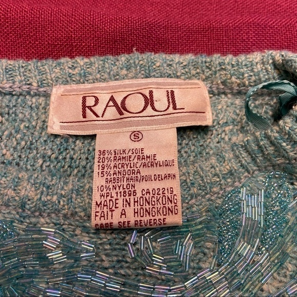 RAOUL Vintage 80s beaded suit in aqua. Beading embellishments sparkle. Snazzy. - Picture 7 of 15